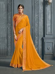 Yellow Chiffon Jacquard Border Full Saree Sari