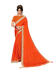 Orange Moss Chiffon Poly Silk Embroidered Jacquard Border Designer Saree Sari