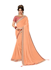 Orange Moss Chiffon Poly Silk Embroidered Jacquard Border Designer Saree Sari