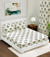 Floral Cream Premium Cotton Double Bed Bedsheet