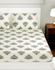 Floral Cream Premium Cotton Double Bed Bedsheet