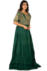 Green Designer Wedding Partywear Pure Dola Silk Cutdana Beads Sequence Thread Hand Embroidery Work Bridal Gown G1002