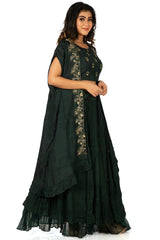 Green Designer Wedding Partywear Pure Dola Silk Cutdana Bullion Sequence Thread Hand Embroidery Work Bridal Gown G1003