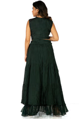 Green Designer Wedding Partywear Pure Dola Silk Cutdana Bullion Sequence Thread Hand Embroidery Work Bridal Gown G1003