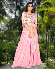 Pink Designer Wedding Partywear Pure Georgette Pure Dola Silk Beads Sequence Cutdana Hand Embroidery Work Bridal Gown G1011