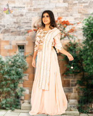 Peach Designer Wedding Partywear Pure Georgette Pure Dola Silk Beads Sequence Cutdana Hand Embroidery Work Bridal Gown G1014