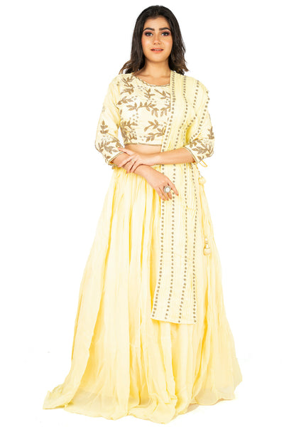 Yellow Designer Wedding Partywear Pure Georgette Pure Dola Silk Beads Sequence Cutdana Hand Embroidery Work Bridal Gown G1015