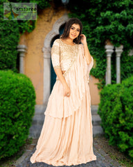 Peach Designer Wedding Partywear Pure Georgette Pure Dola Silk Beads Sequence Cutdana Hand Embroidery Work Bridal Gown G1016