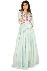 Pista Green Designer Wedding Partywear Pure Georgette Beads Thread Bullion Hand Embroidery Work Bridal Gown G1017