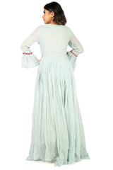 Pista Green Designer Wedding Partywear Pure Georgette Beads Thread Bullion Hand Embroidery Work Bridal Gown G1017