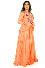 Orange Designer Wedding Partywear Pure Georgette Beads Thread Bullion Hand Embroidery Work Bridal Gown G1026