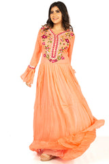 Orange Designer Wedding Partywear Pure Georgette Beads Thread Bullion Hand Embroidery Work Bridal Gown G1026