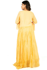 Yellow Designer Wedding Partywear Pure Georgette Beads Thread Bullion Hand Embroidery Work Bridal Gown G1027