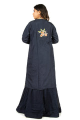 Navy Blue Designer Wedding Partywear Pure Dola Silk Beads Thread Bullion Hand Embroidery Work Bridal Gown G1029