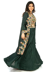 Green Designer Wedding Partywear Pure Dola Silk Beads Thread Bullion Hand Embroidery Work Bridal Gown G1031