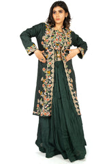 Green Designer Wedding Partywear Pure Dola Silk Beads Thread Bullion Hand Embroidery Work Bridal Gown G1031