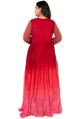 Red Designer Wedding Partywear Pure Georgette Cutdana Beads Thread Hand Embroidery Work Bridal Gown G1037