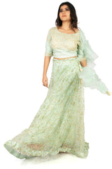 Pista Green Designer Wedding Partywear Pure Dola Silk Net Cutdana Beads Hand Embroidery Work Bridal Gown G1042