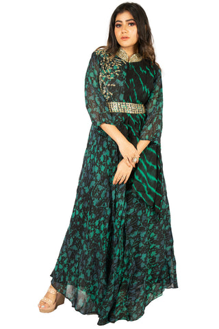 Green Black Designer Wedding Partywear Pure Georgette Cutdana Sequence Hand Embroidery Work Bridal Gown G1044