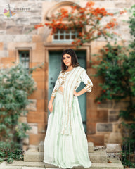 Pista Green Designer Wedding Partywear Pure Georgette Pure Dola Silk Beads Sequence Cutdana Hand Embroidery Work Bridal Gown G1045