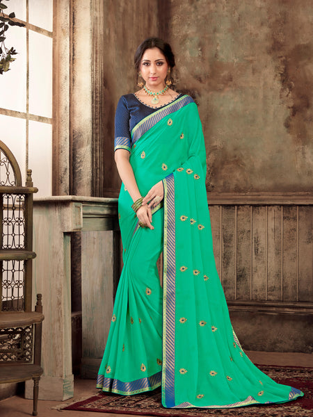 Green Chiffon Designer Saree Sari