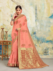 Pink Poly Silk Embroidered With Jacquard Pallu Heavy Work Saree Sari