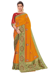 Mustard Poly Silk Golden Jacquard Border Full Saree Sari