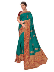 Green Poly Silk Golden Jacquard Border Full Saree Sari
