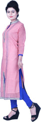 SMSAREE Pink Designer Casual Partywear Cotton (Chanderi) Thread& Zari Hand Embroidery Work Stylish Women Kurti Kurta With Free Matching Leggings GK86