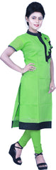 SMSAREE Green Designer Casual Partywear Cotton (Chanderi) Thread Hand Embroidery Work Stylish Women Kurti Kurta With Free Matching Leggings GK885