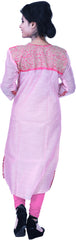 SMSAREE Pink Designer Casual Partywear Cotton (Chanderi) Thread & Zari Hand Embroidery Work Stylish Women Kurti Kurta With Free Matching Leggings GKA702