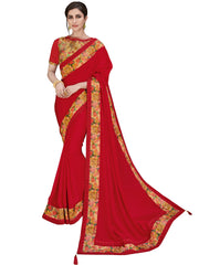Red Satin Silk Full Designer Saree Sari
