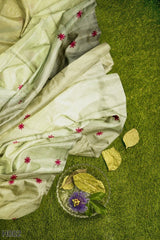 Pista Green Designer Wedding Partywear Silk Thread Hand Embroidery Work Bridal Saree Sari With Blouse Piece H002