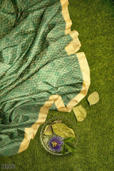 Green Golden Designer Wedding Partywear Banarasi Pure Handloom Zari Thread Hand Embroidery Work Bridal Saree Sari With Blouse Piece H006
