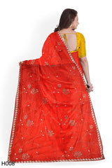 Red Designer Wedding Partywear Crepe Stone Cutdana Hand Embroidery Work Bridal Saree Sari With Blouse Piece H008