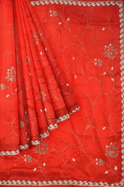 Red Designer Wedding Partywear Crepe Stone Cutdana Hand Embroidery Work Bridal Saree Sari With Blouse Piece H008