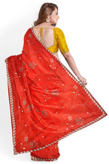 Red Designer Wedding Partywear Crepe Stone Cutdana Hand Embroidery Work Bridal Saree Sari With Blouse Piece H008