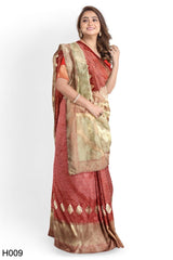 Red Designer Wedding Partywear Banarasi Pure Silk Zari Hand Embroidery Work Bridal Saree Sari With Blouse Piece H009