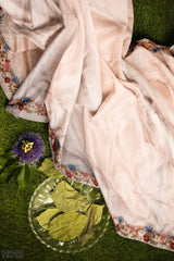 Peach Designer Wedding Partywear Silk Thread Hand Embroidery Work Bridal Saree Sari With Blouse Piece H012