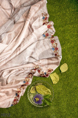 Peach Designer Wedding Partywear Silk Thread Hand Embroidery Work Bridal Saree Sari With Blouse Piece H012