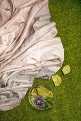 Cream Designer Wedding Partywear Silk Thread Beads Hand Embroidery Work Bridal Saree Sari With Blouse Piece H014