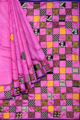 Pink Designer Wedding Partywear Silk Thread Aplic Hand Embroidery Work Bridal Saree Sari With Blouse Piece H015