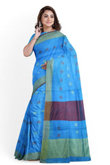 Blue Designer Wedding Partywear Pure Linen Thread Hand Embroidery Work Bridal Saree Sari With Blouse Piece H016