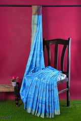 Blue Designer Wedding Partywear Pure Linen Thread Hand Embroidery Work Bridal Saree Sari With Blouse Piece H016