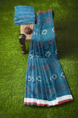 Blue Designer Wedding Partywear Pure Linen Thread Hand Embroidery Work Bridal Saree Sari With Blouse Piece H017