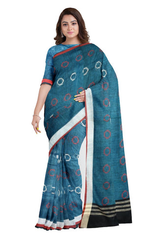 Blue Designer Wedding Partywear Pure Linen Thread Hand Embroidery Work Bridal Saree Sari With Blouse Piece H017
