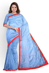 Blue Designer Wedding Partywear Pure Linen Thread Hand Embroidery Work Bridal Saree Sari With Blouse Piece H019