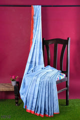 Blue Designer Wedding Partywear Pure Linen Thread Hand Embroidery Work Bridal Saree Sari With Blouse Piece H019