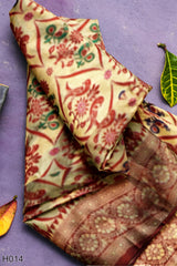 Cream Red Designer Wedding Partywear Silk Zari Hand Embroidery Work Bridal Saree Sari With Blouse Piece H021