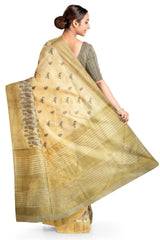 Beige Designer Wedding Partywear Silk Thread Hand Embroidery Work Bridal Saree Sari With Blouse Piece H026